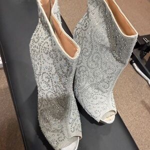 Elegant Silver Embellished Heeled Boots